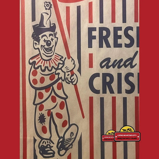 Vintage Clown Circus Popcorn Bag Patriotic Red White And Blue! 1950s Advertisements Antique Collectible Items