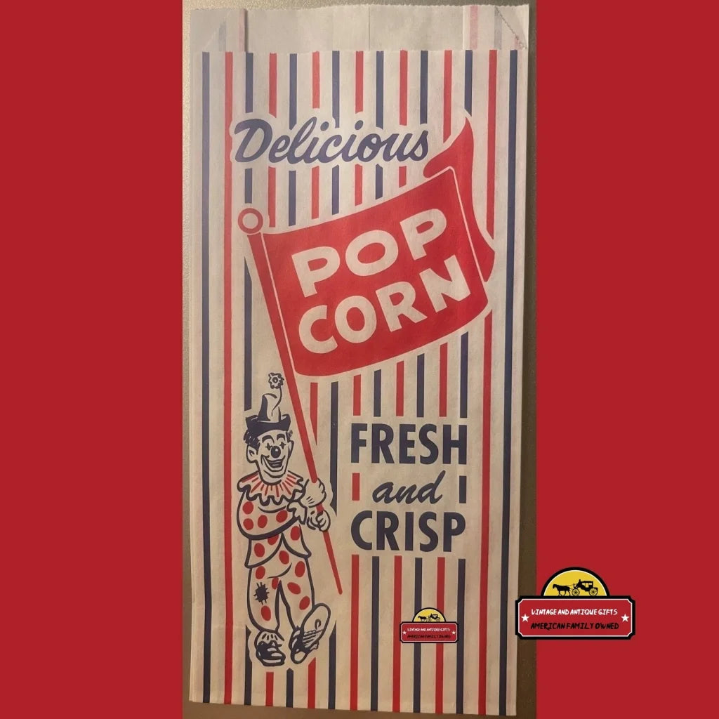 Vintage Clown Circus Popcorn Bag Patriotic Red White And Blue! 1950s Advertisements and Antique Gifts Home page Step