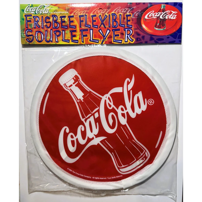 Coca-Cola branded flexible cloth frisbee as NOS soda memorabilia collectible from 1999