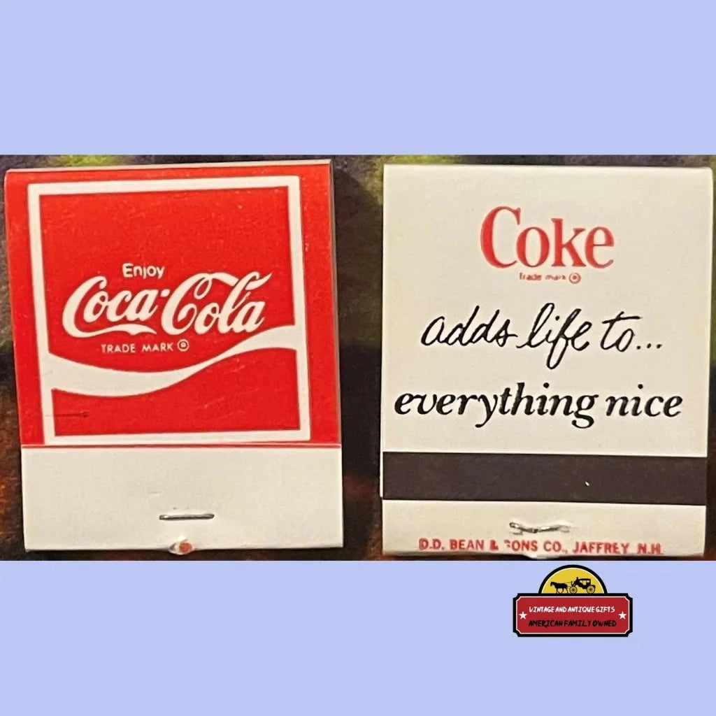 Two vintage Coca Cola matchbook covers showcasing classic branding and slogans