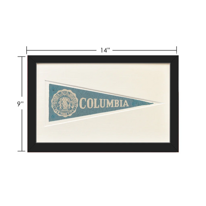 Framed vintage Columbia University pennant in black frame
