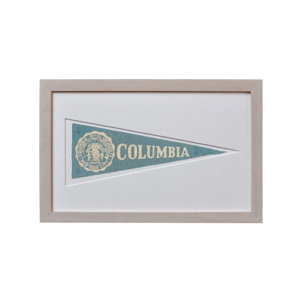 Vintage Columbia University pennant in teal frame