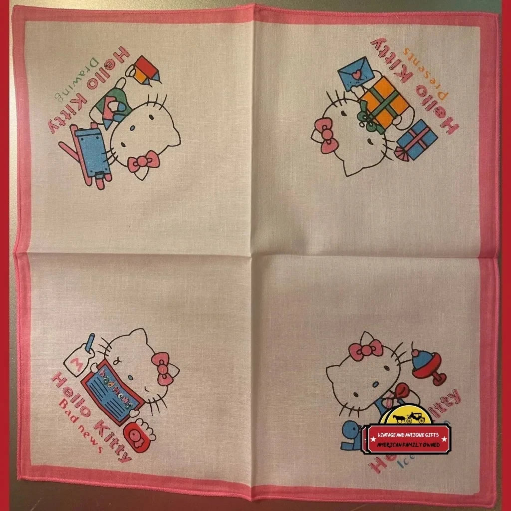 Vintage Combo Hello Kitty Cotton Cloth Napkins Handkerchiefs All 3 Colors 1980s Advertisements Antique Collectible