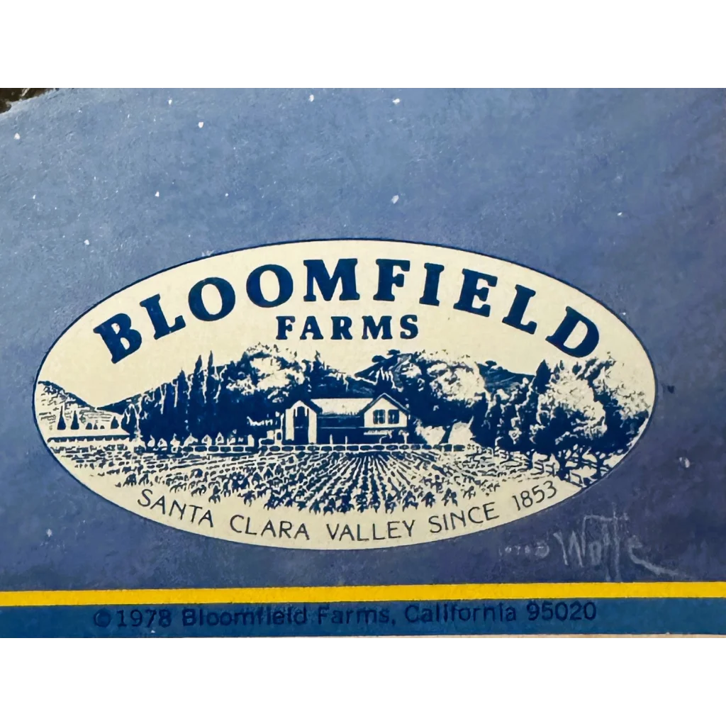 Oval Bloomfield Farms logo with farmhouse and fields, vintage cowboy firewood label design