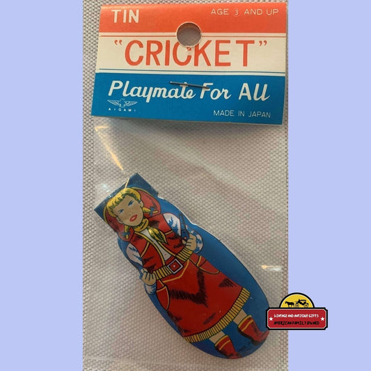 Vintage Cowgirl Tin Clicker Cricket 1950s Original Packaging! Advertisements Rare in Works Perfectly with Endless
