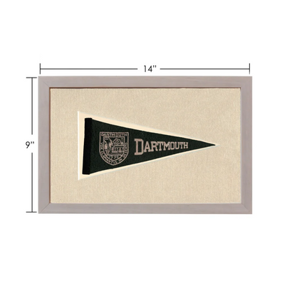 Vintage Dartmouth pennant framed in black and cream with crest