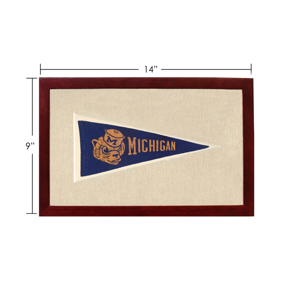 Vintage Dartmouth pennant framed with Michigan bear mascot