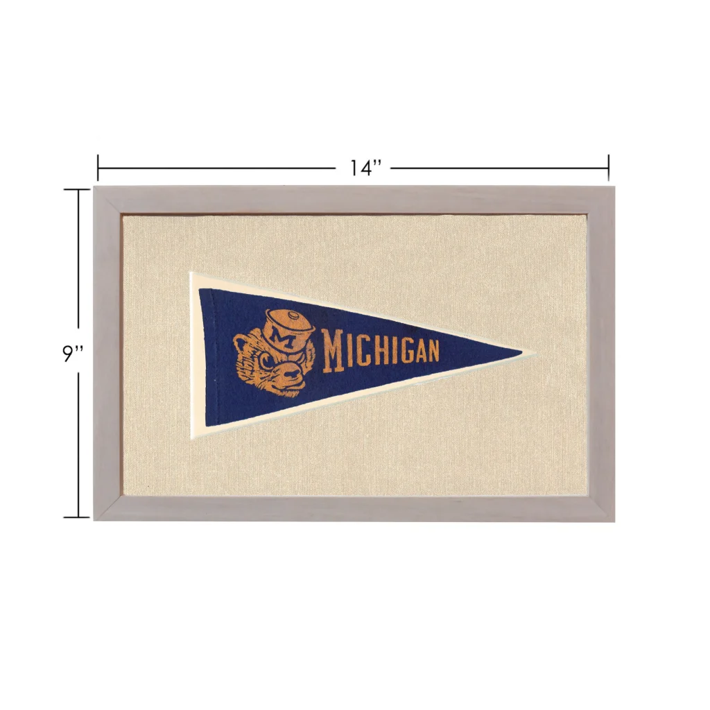 Vintage Dartmouth pennant with navy blue Michigan bear mascot