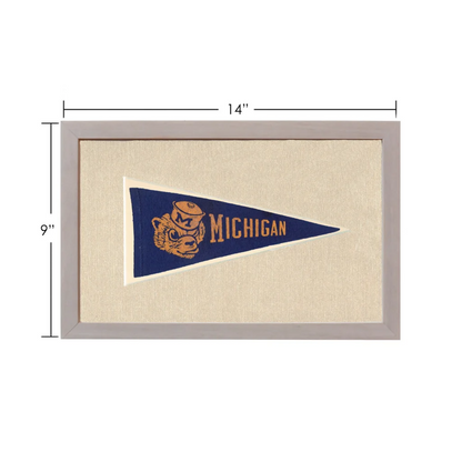 Vintage Dartmouth pennant with navy blue Michigan bear mascot