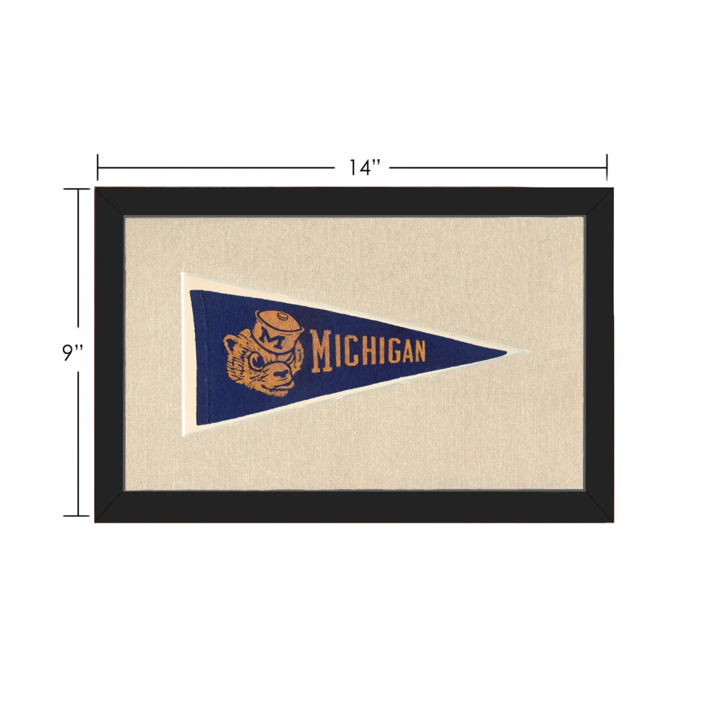 Vintage Dartmouth pennant with navy Michigan tan bear mascot