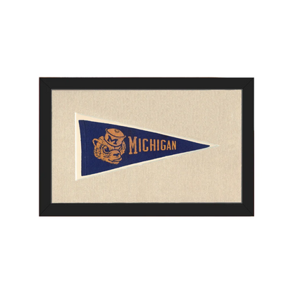 Vintage Dartmouth pennant with navy blue Michigan tan bear mascot