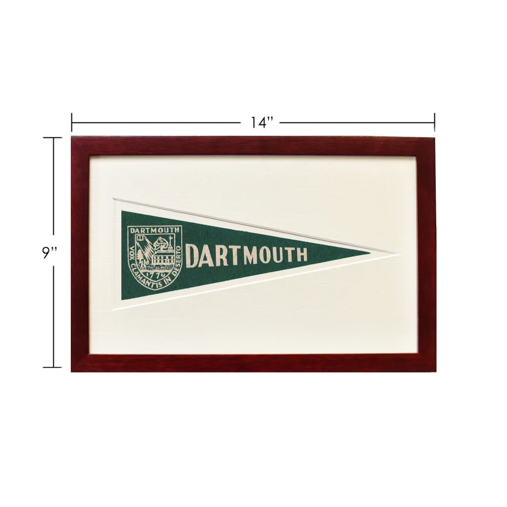 Vintage Dartmouth wool felt pennant in dark red frame with white matting