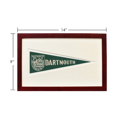 Vintage Dartmouth wool felt pennant in dark red frame with white matting