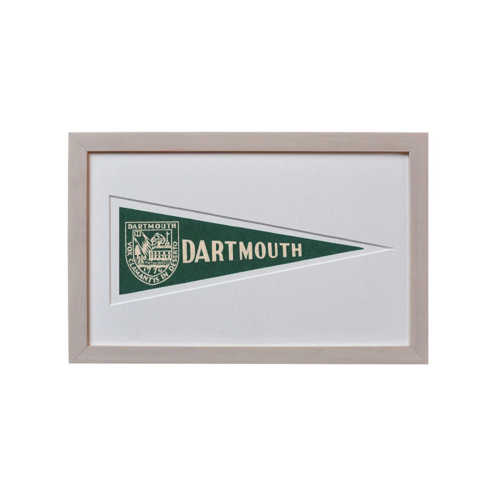 Vintage Dartmouth wool felt pennant flag in green and white