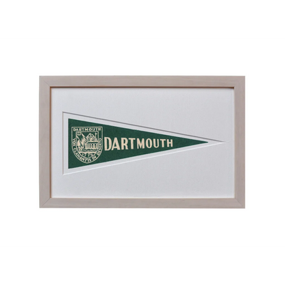 Vintage Dartmouth wool felt pennant flag in green and white