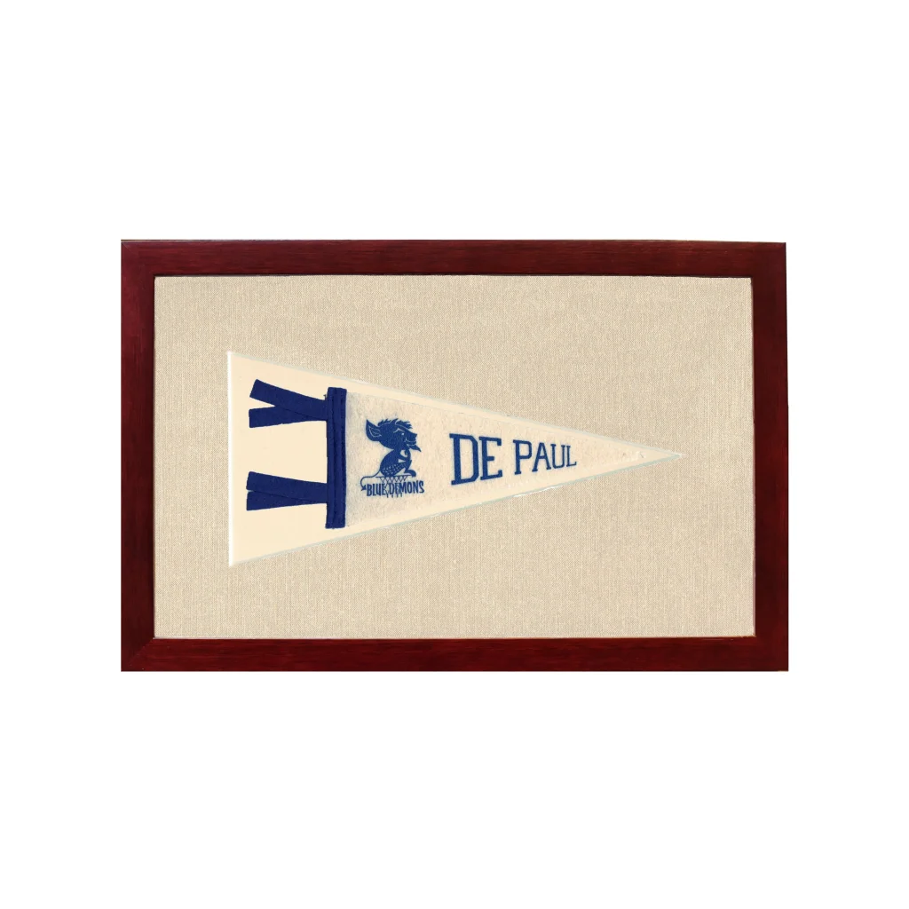 Vintage DePaul University Pennant | 1950s Wool Felt Pennant Framed Display | vintageantiquesgifts.com