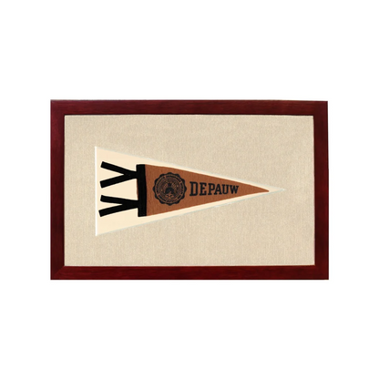 Vintage DePauw University pennant in cream frame with Greek letters