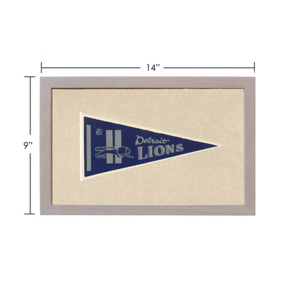 Vintage Detroit Lions NFL pennant in navy blue with silver lion emblem