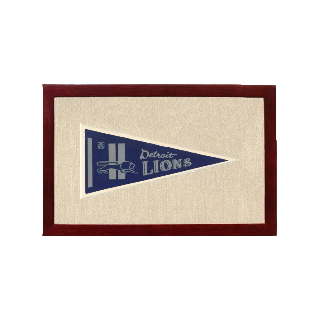 Vintage Detroit Lions NFL Pennant | 1950s Wool Felt Pennant Framed Display | vintageantiquesgifts.com