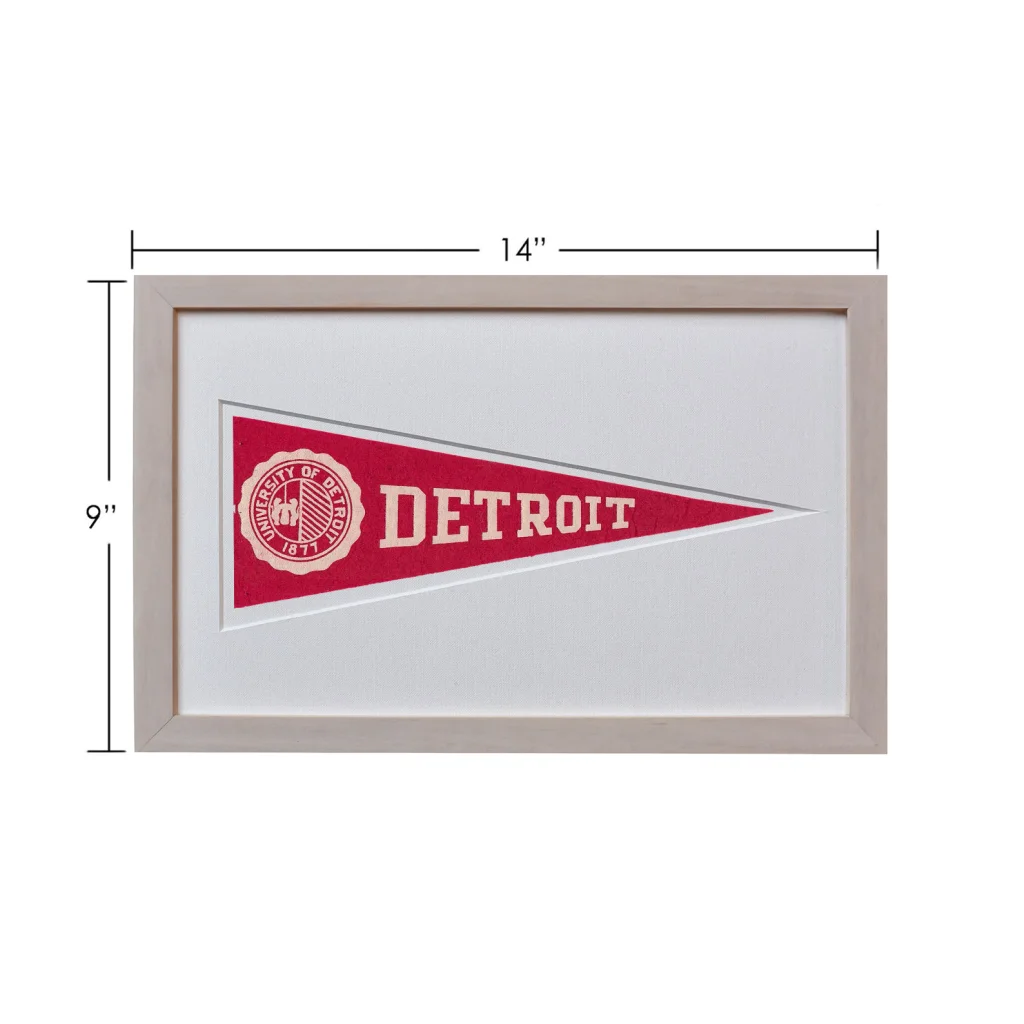 Vintage Detroit wool felt pennant flag framed wall art