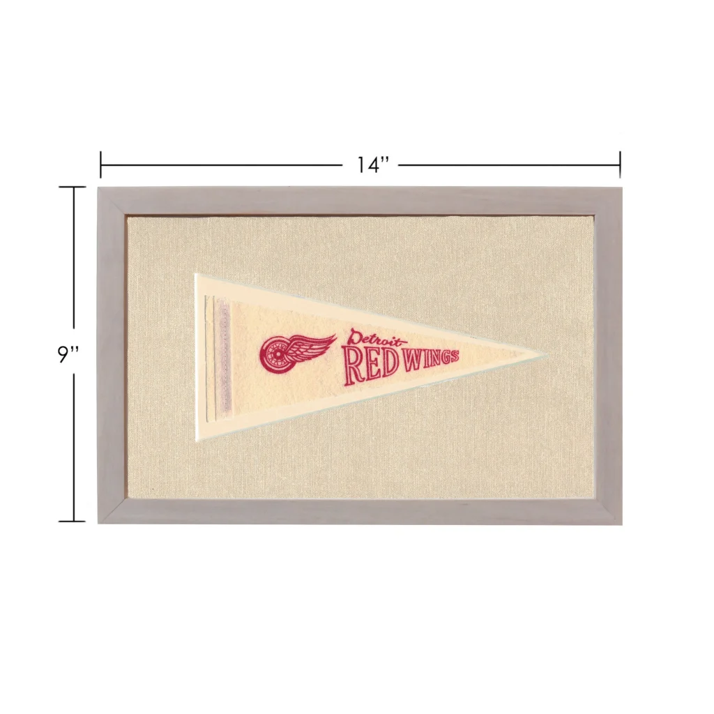 Vintage Detroit Red Wings pennant in gray frame