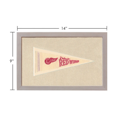 Vintage Detroit Red Wings pennant in gray frame