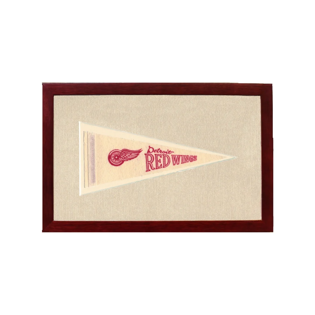 Vintage Detroit Red Wings Pennant | 1950s Wool Felt Pennant Framed Display | vintageantiquesgifts.com