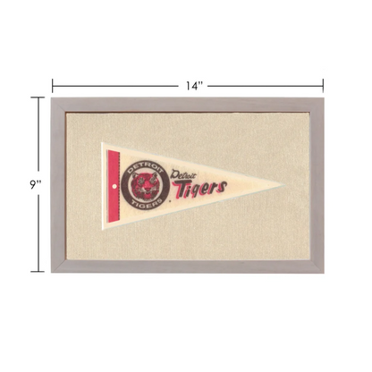 Vintage Detroit Tigers pennant in gray frame with tiger logo
