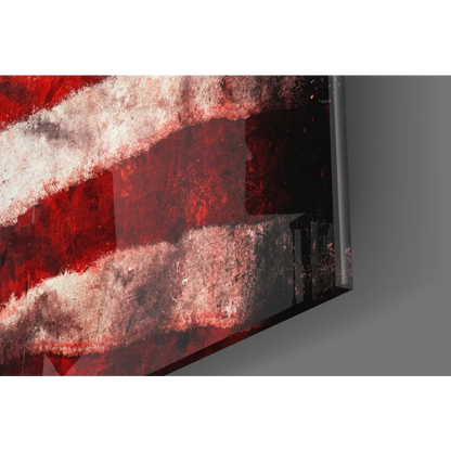 Distressed red white American flag canvas wall art with gritty texture