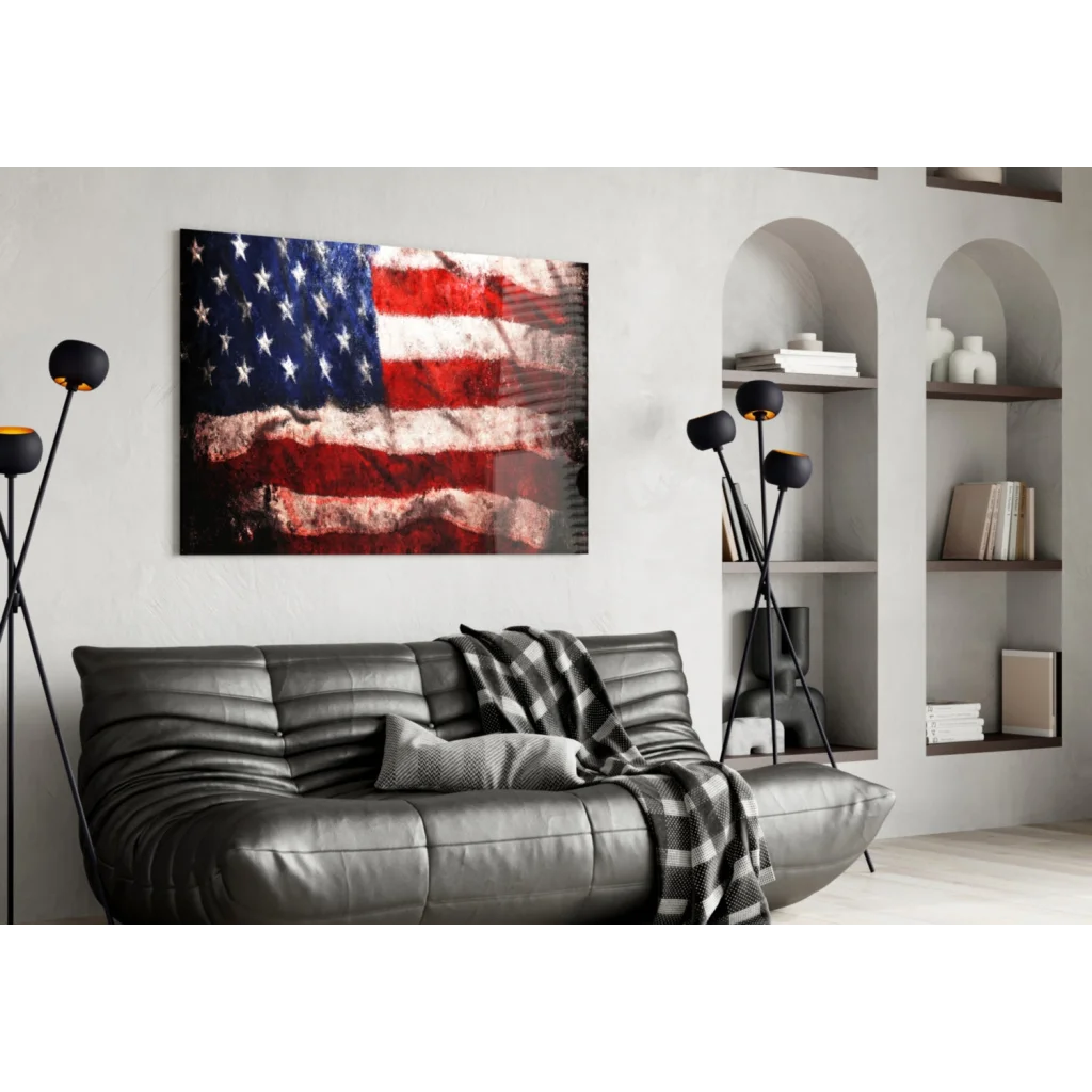 Vintage distressed American flag canvas wall art print
