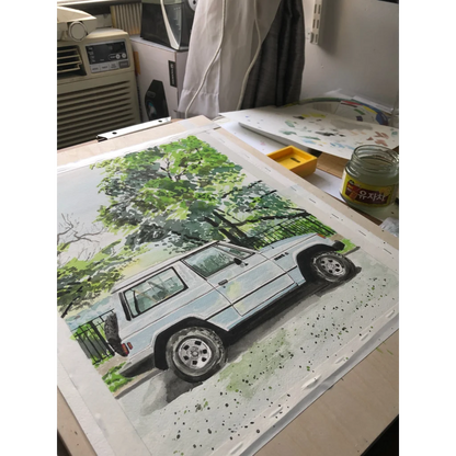 Vintage Dodge Raider watercolor art print of 2019 Jeep Grand Cherokee