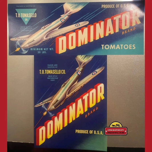 Vintage Dominator Crate Labels Combo 1940s - 1950s WWII P51 Mustang! Watsonville Ca Advertisements Mustang 1940s-1950s