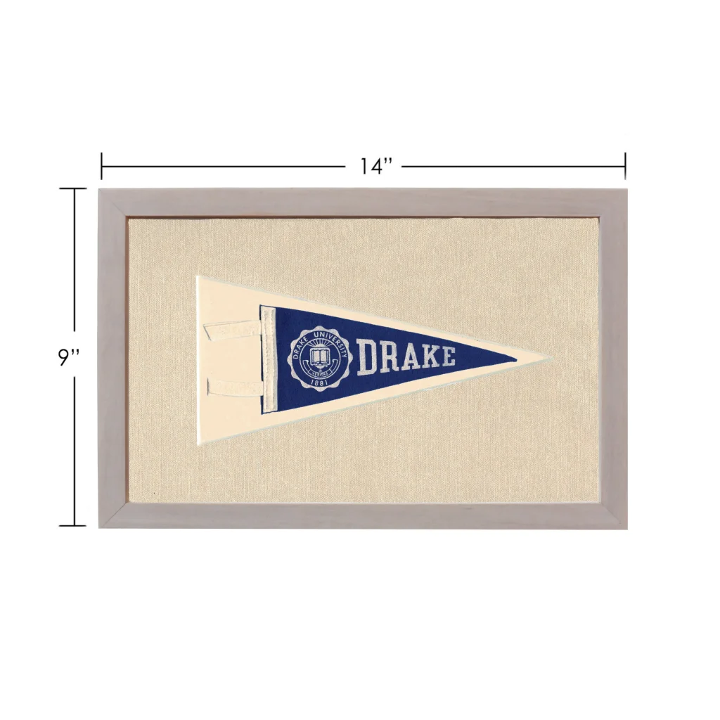 Vintage Drake University pennant framed navy blue with white emblem