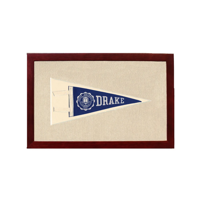 Vintage Drake University pennant framed navy blue with white emblem