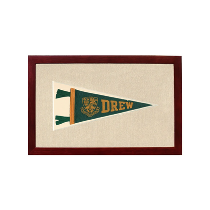 Vintage Drew University Pennant | 1950s Wool Felt Pennant Framed Display | vintageantiquesgifts.com