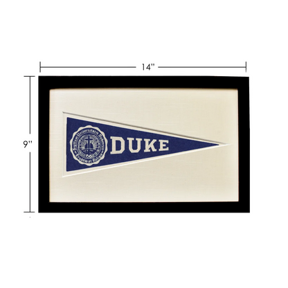 Vintage Duke wool felt pennant in black frame, 14x9 inches