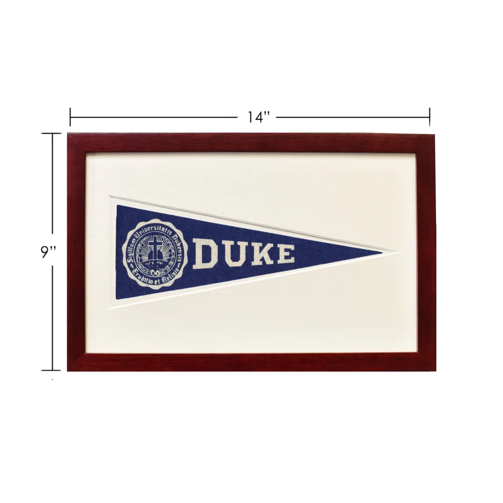 Vintage Duke wool felt Hormel pennant from 1950s in blue white frame