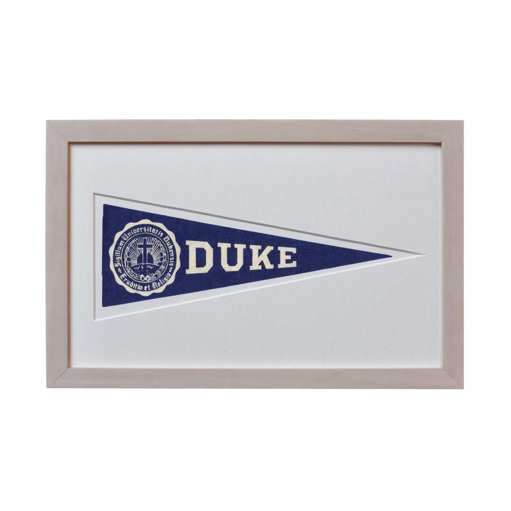 Vintage Duke wool felt Hormel pennant from 1950s with navy blue flag