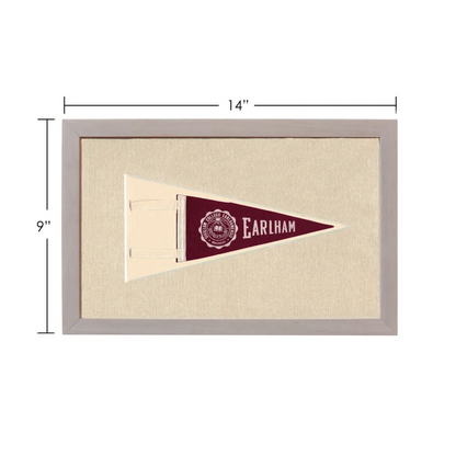 Vintage Earlham College pennant in maroon, cream, gray frame