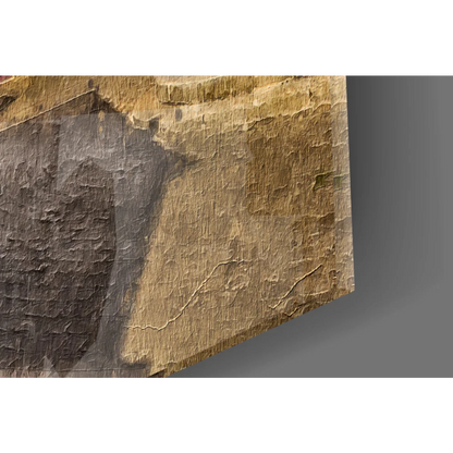 Vintage European cobblestone street wall art with wooden leather-textured frame