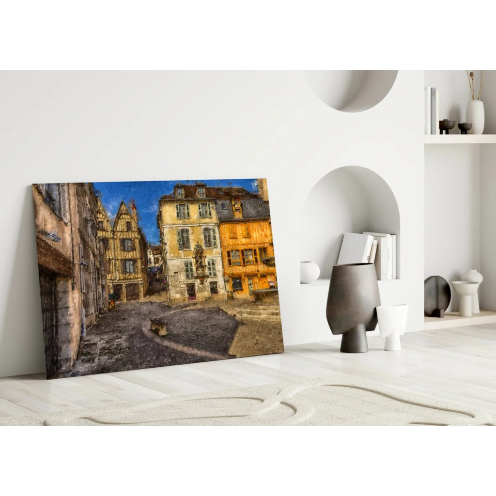 Vintage European cobblestone street canvas wall art print