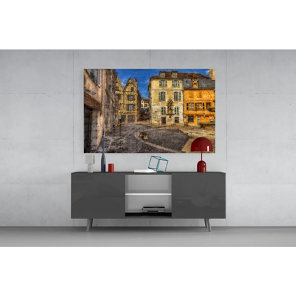 Samsung QLED TV with sleek black frame on silver legs as wall art