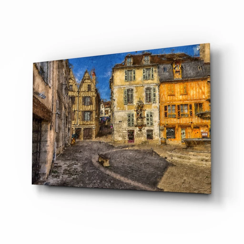 Vintage European cobblestone street wall art canvas print