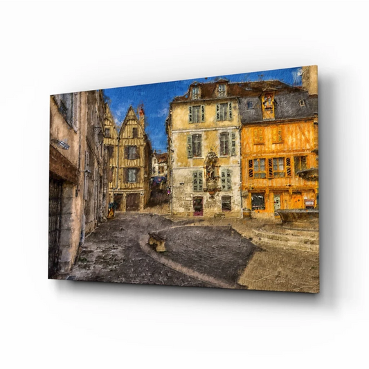 Vintage European cobblestone street wall art canvas print