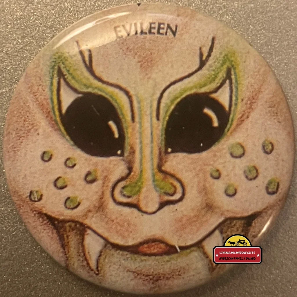 Circular badge featuring a cool alien face and Evileen name for the vintage Evileen pin