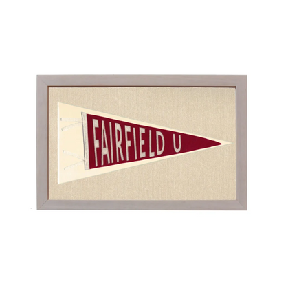 Vintage Fairfield University pennant, maroon with white lettering on beige backing