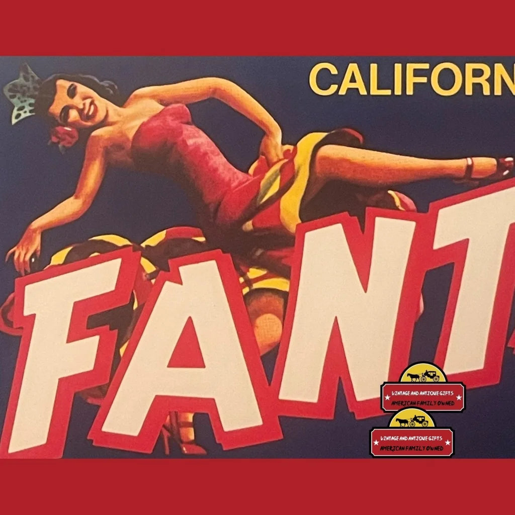 Vintage Fantasia Crate Label Fresno Ca 1960s Dancer - Advertisements - Antique Labels. And Gifts