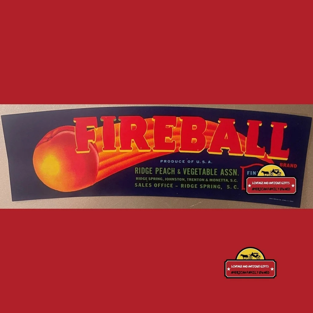 Vintage Fireball Crate Label 1960s South Carolina’s Flaming Peach Comet - Advertisements - Antique Labels. And Gifts