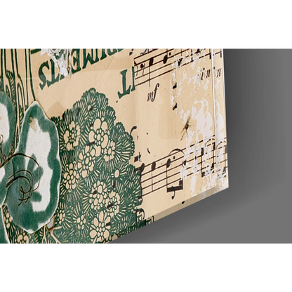 Vintage floral canvas wall art with sepia tones and teal blooms