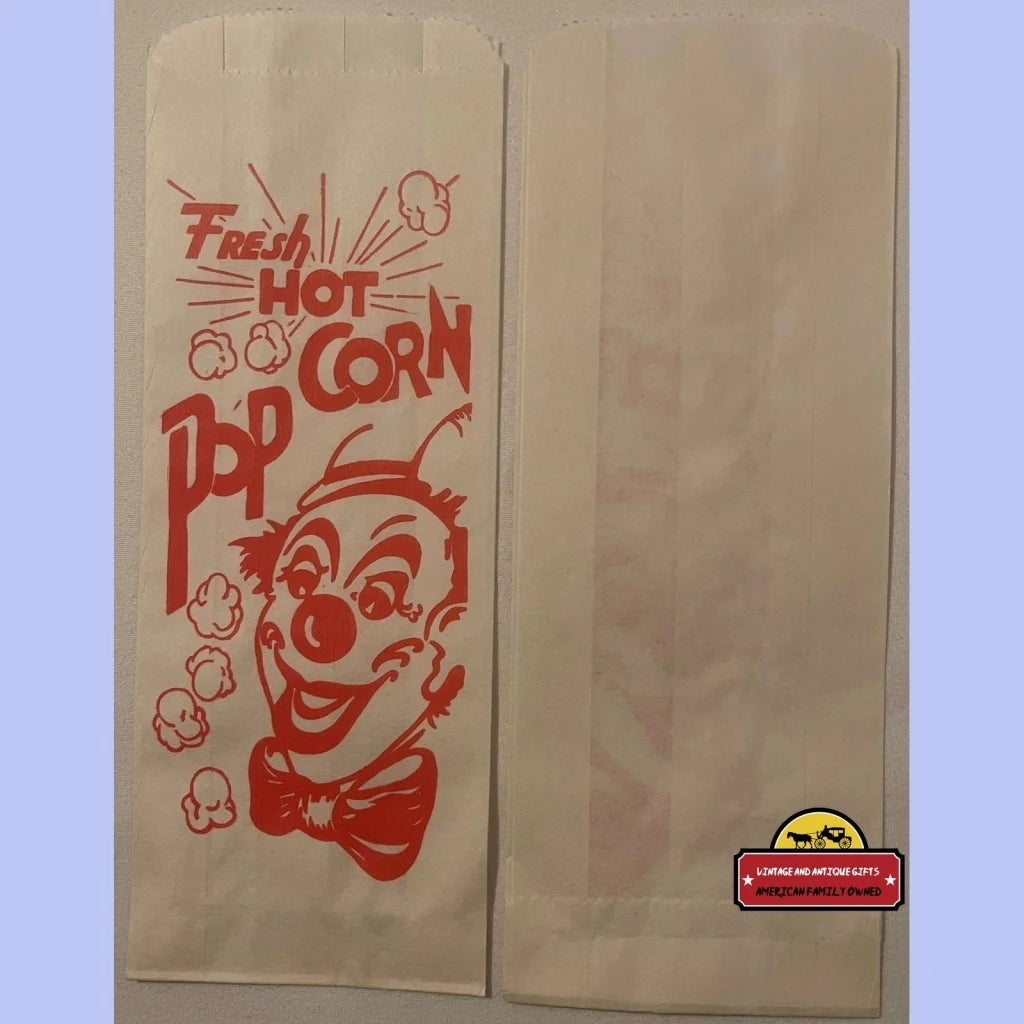 Vintage Fresh Hot Popcorn Bag Clown Circus 1940s - 1950s Advertisements Antique Collectible Items | Memorabilia